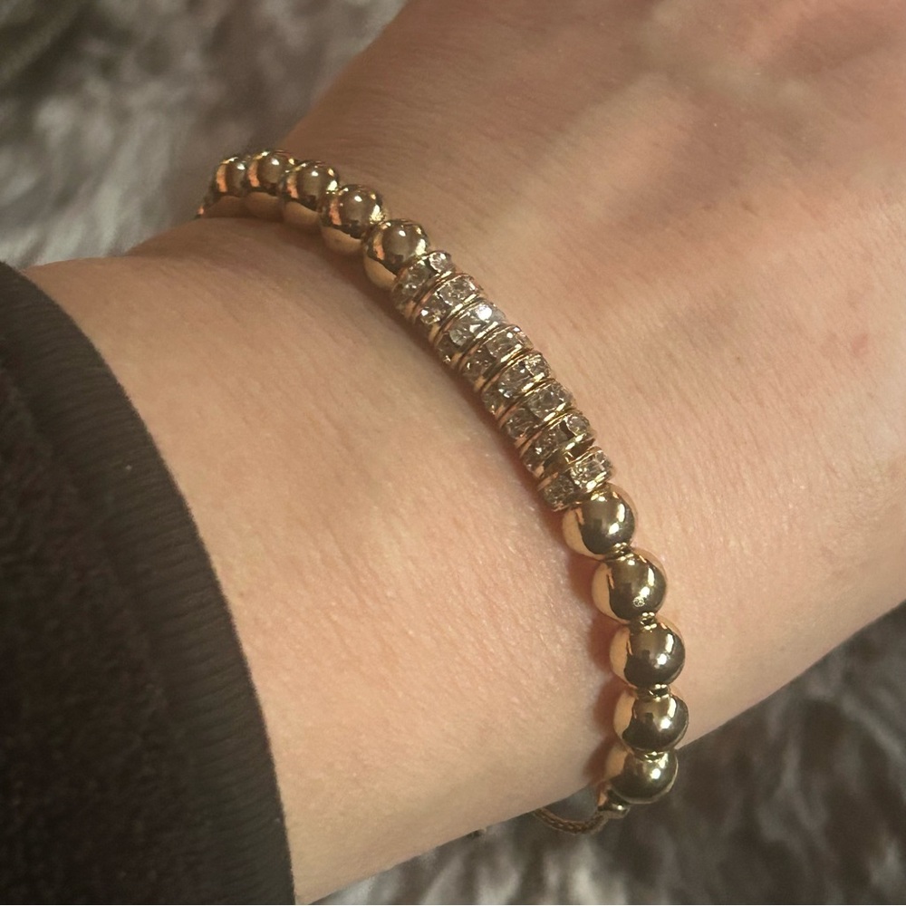 Swarovski crystal rondelle gold ball slider bracelet